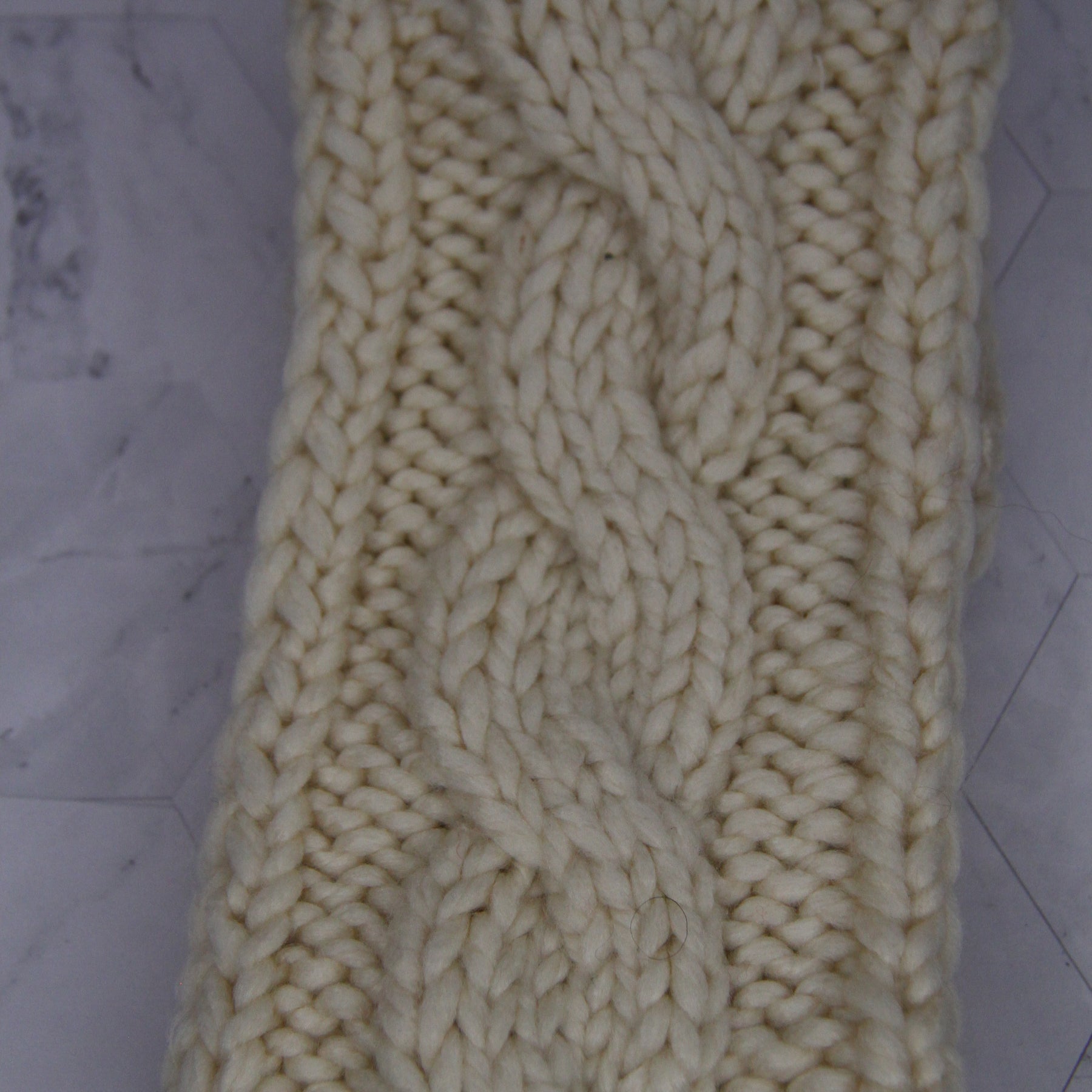 Hand Knitted Wool Mix Headband - Winter White Cable