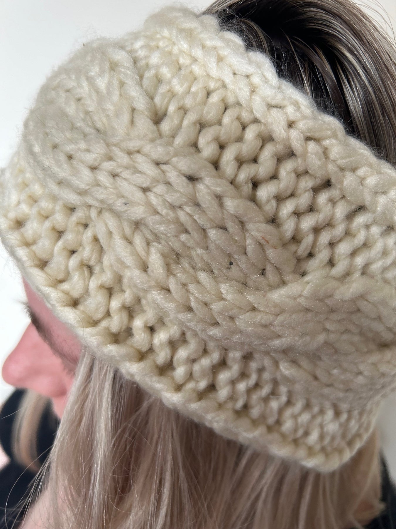 Hand Knitted Wool Mix Headband - Winter White Cable