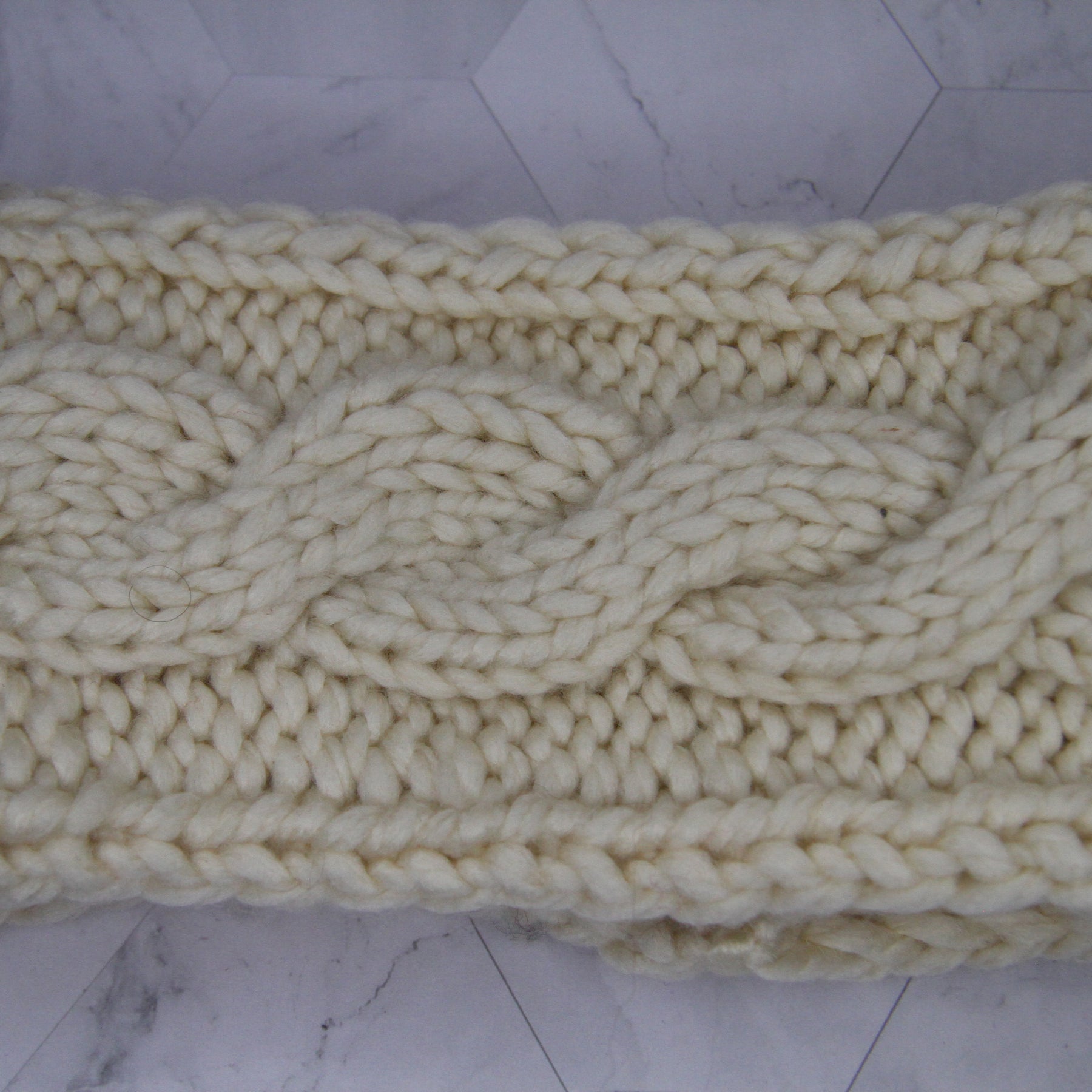 Hand Knitted Wool Mix Headband - Winter White Cable
