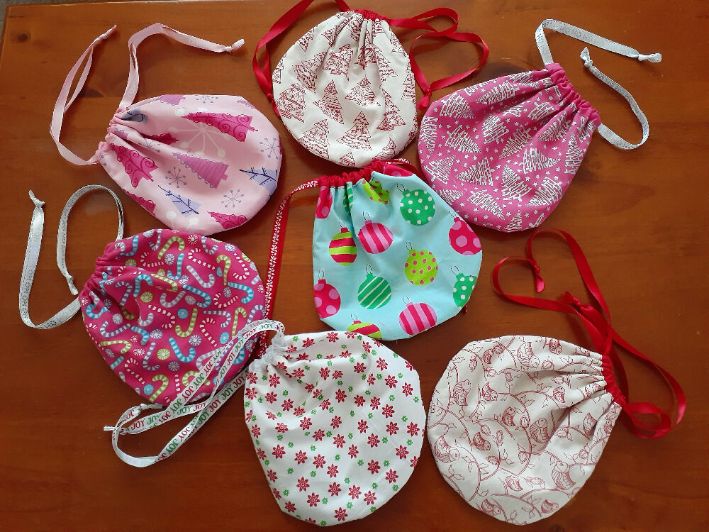 Children's Drawstring Christmas Bags with Hair Accessories