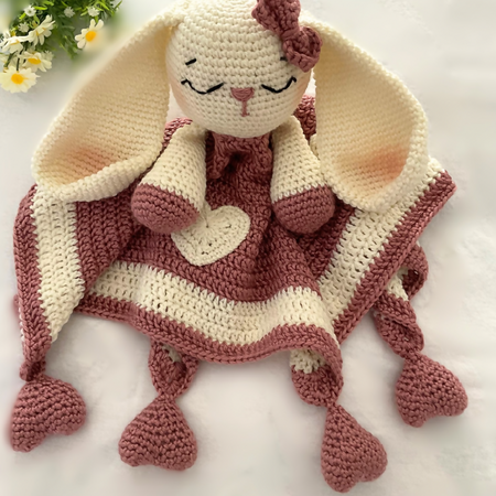 Bunny Baby Comforter Blanket, Handmade Crochet Lovey Blanket