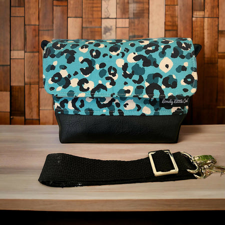 Mini Messenger Bag - Blue Leopard Print