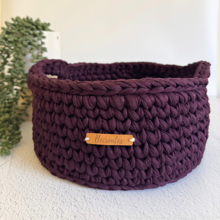 Aubergine | Purple | Handmade Basket | Large with handles | Home Decor