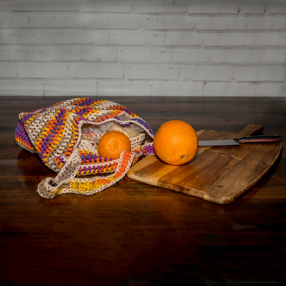 Crocheted Market Bag - Purple/Orange