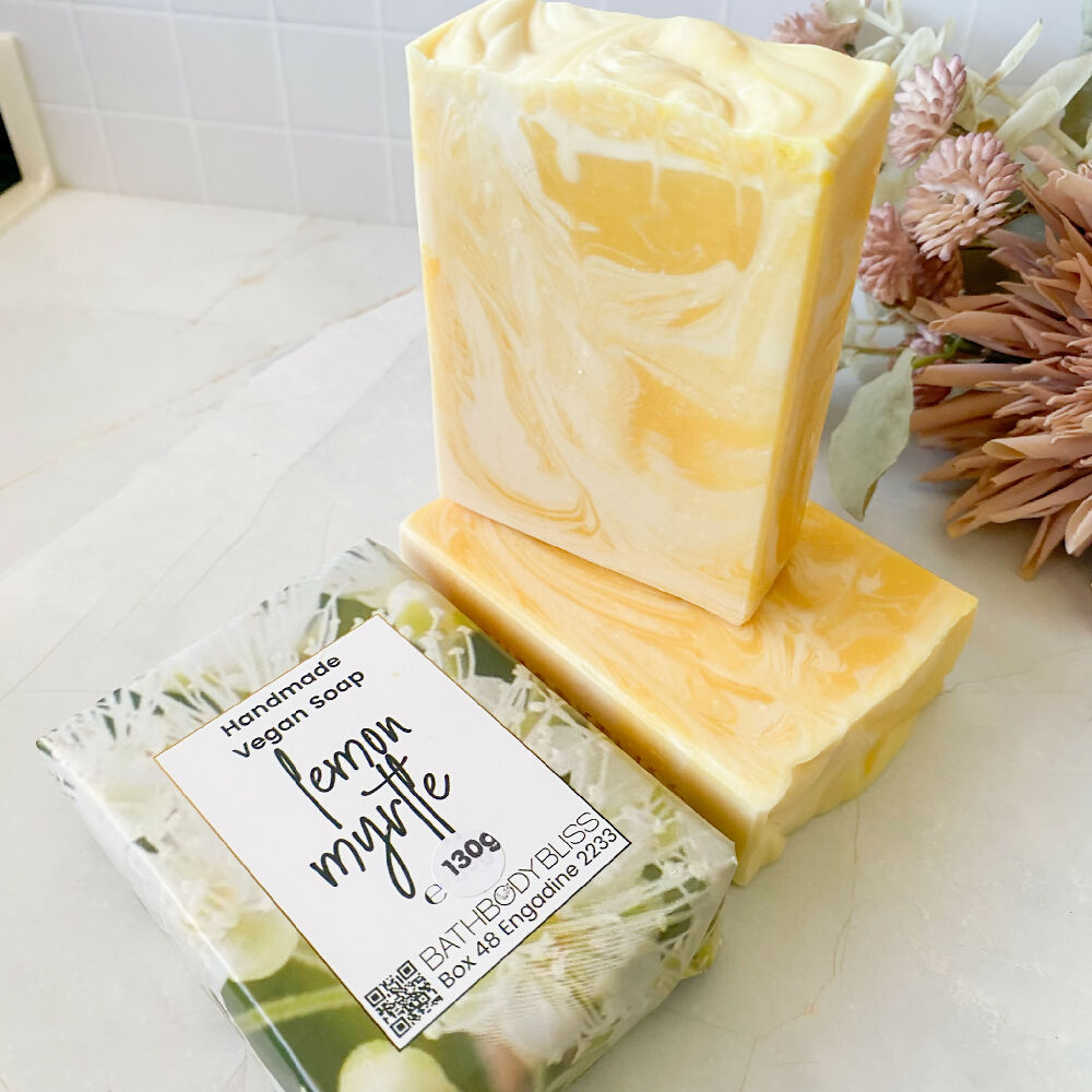 Handmade Lemon Myrtle Vegan Soap with wrapper 2