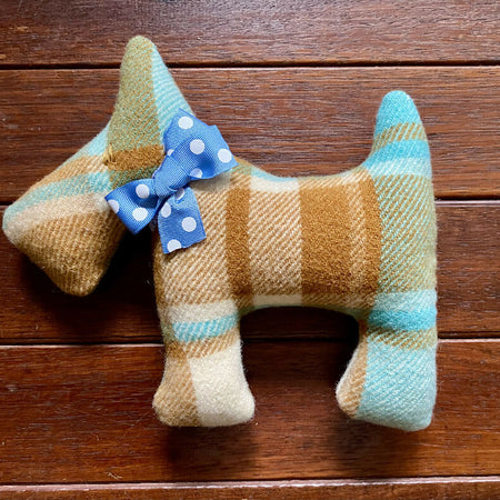 Upcycled Woollen Blanket Scotty Dog Softie - Blue