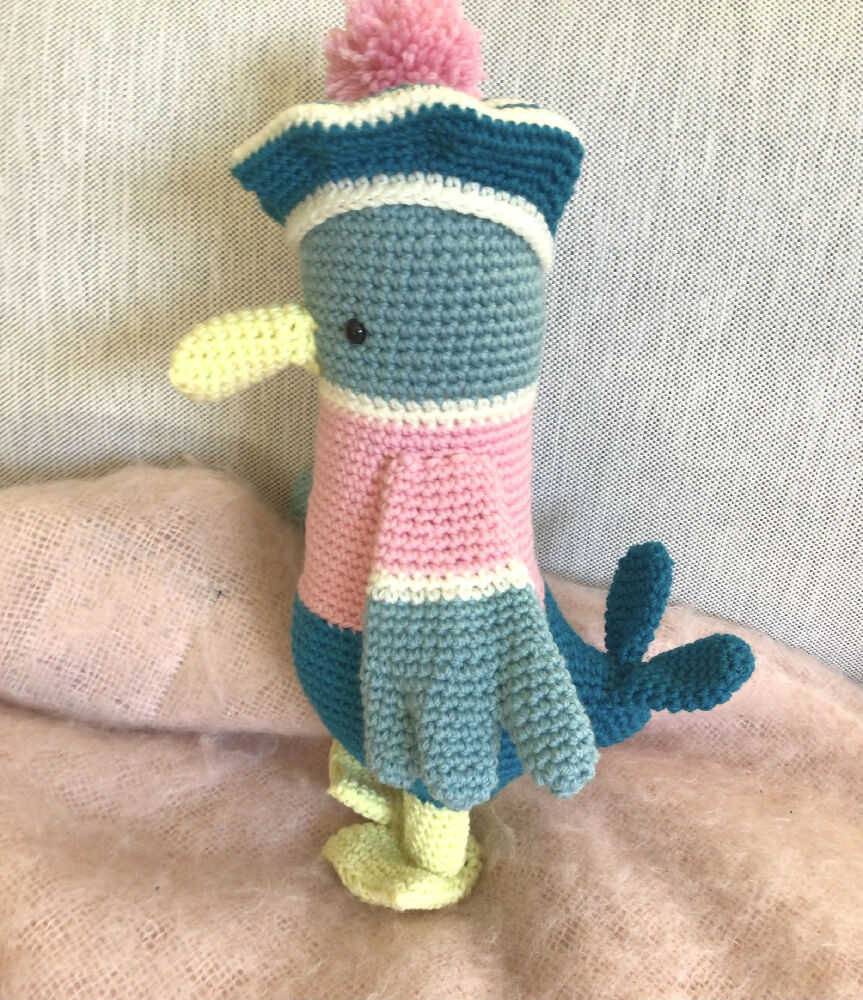 Crocheted toy Austen the Duck