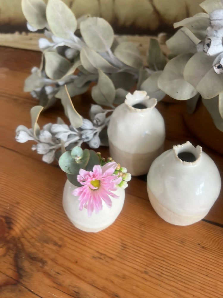 White Glazed Bud Vases (3 pieces)