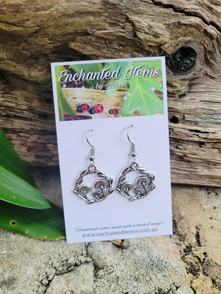 Silver trio mushroom earrings