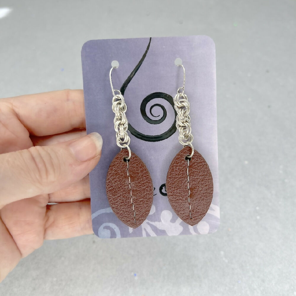 Sterling silver leather leaf earrings size