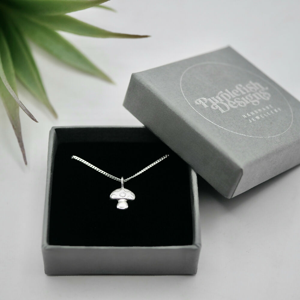 tiny mushroom sterling silver pendant gift box lrg