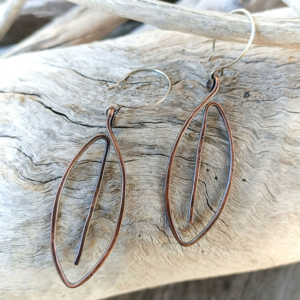 copper leaf earrings handmade 4