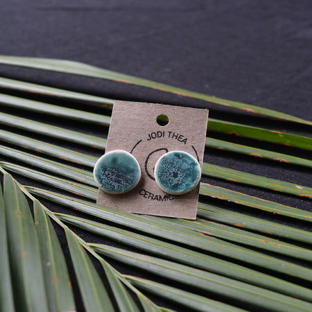 Blue-Green Matte Porcelain Earrings - Large Studs