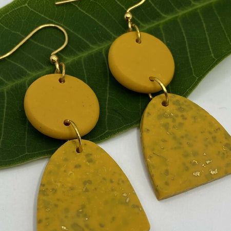 Mustard dangle earrings, gold earring hooks