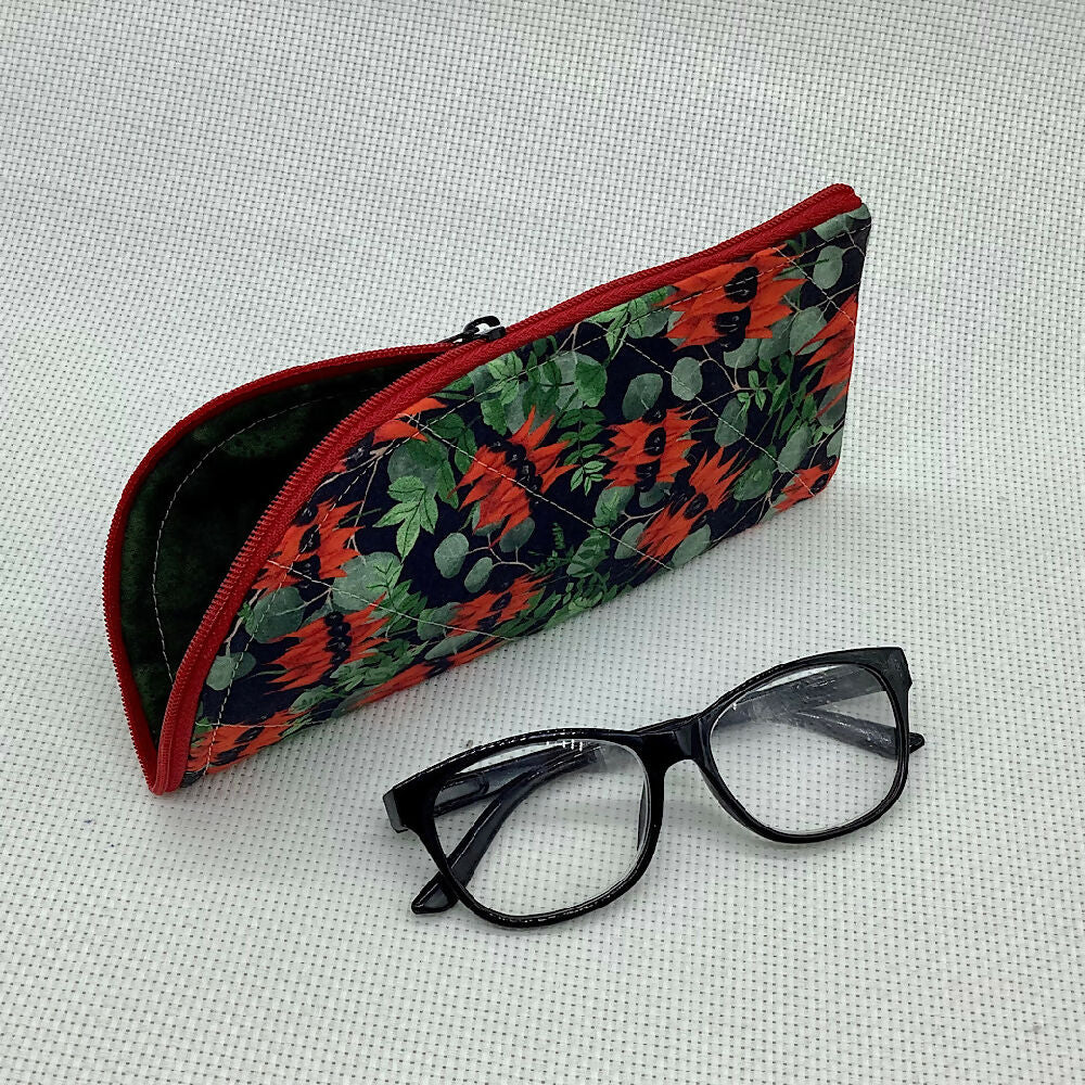 Australian wildflowers curved top zip pouch for glasses, phones, handbag organiser, etc.