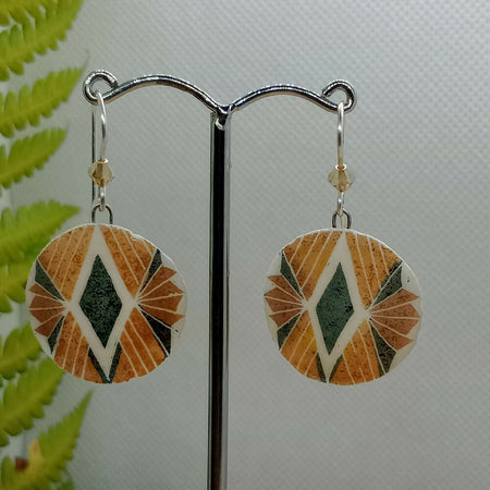 Art Nouveau Diamond Burst Goose Eggshell Earrings with Silver Hooks