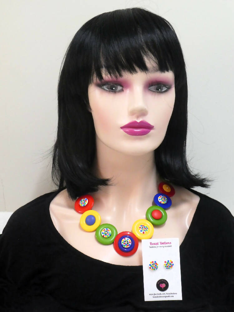 Button necklace and earrings - Lots of Spots