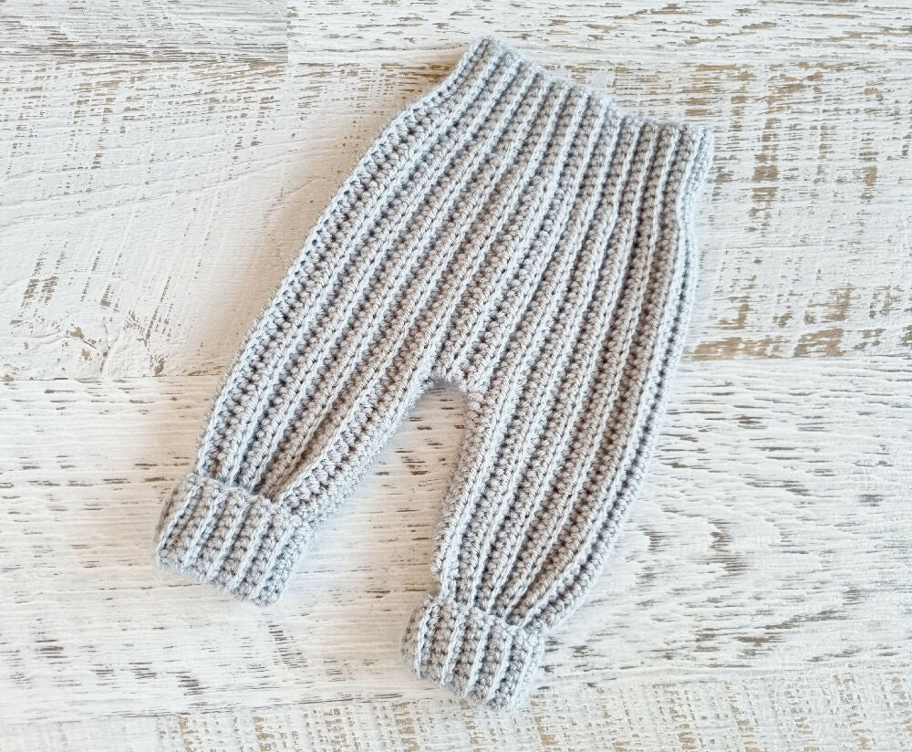 Baby Cuff Pants Pale Grey Newborn Hand Crocheted 0-3 months