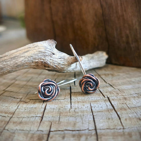 Silver & Copper Rosette Earrings