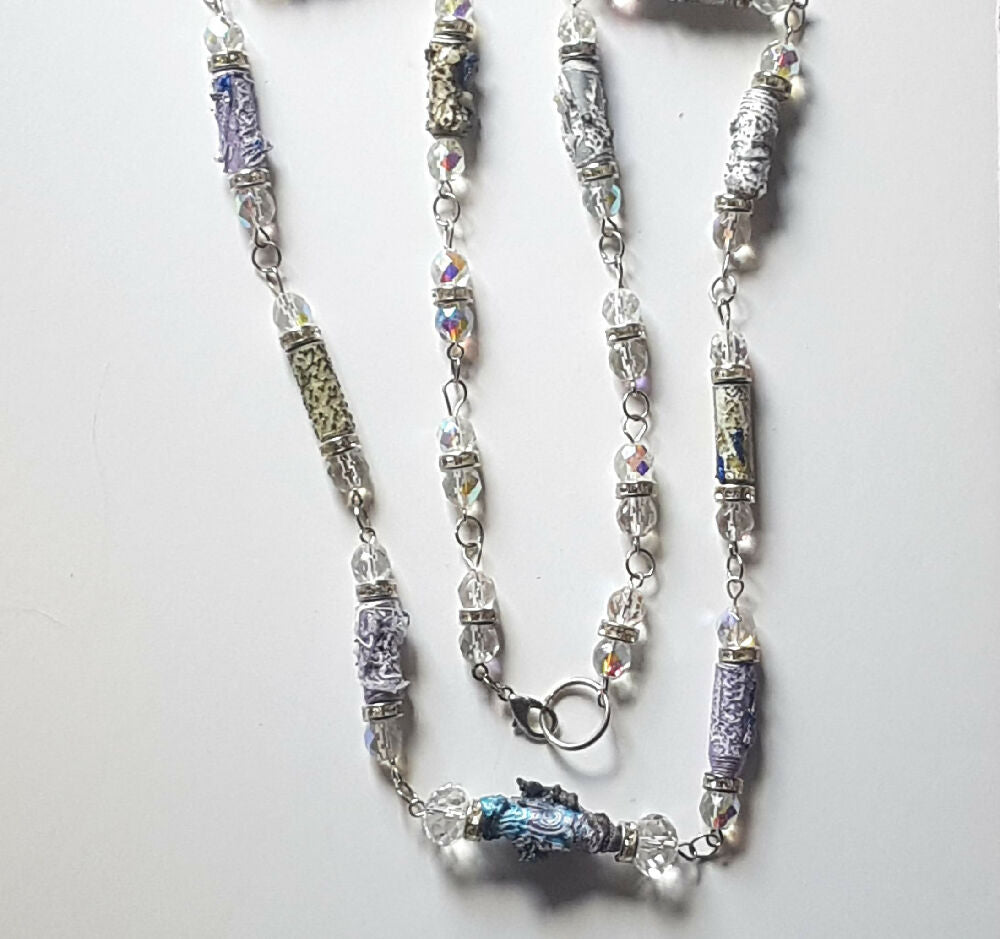 Beaded necklace Multicolored Tyvek and glass beads
