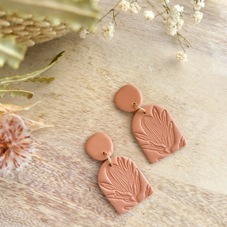 Terracotta Banksia Dangle Polymer Clay Earrings