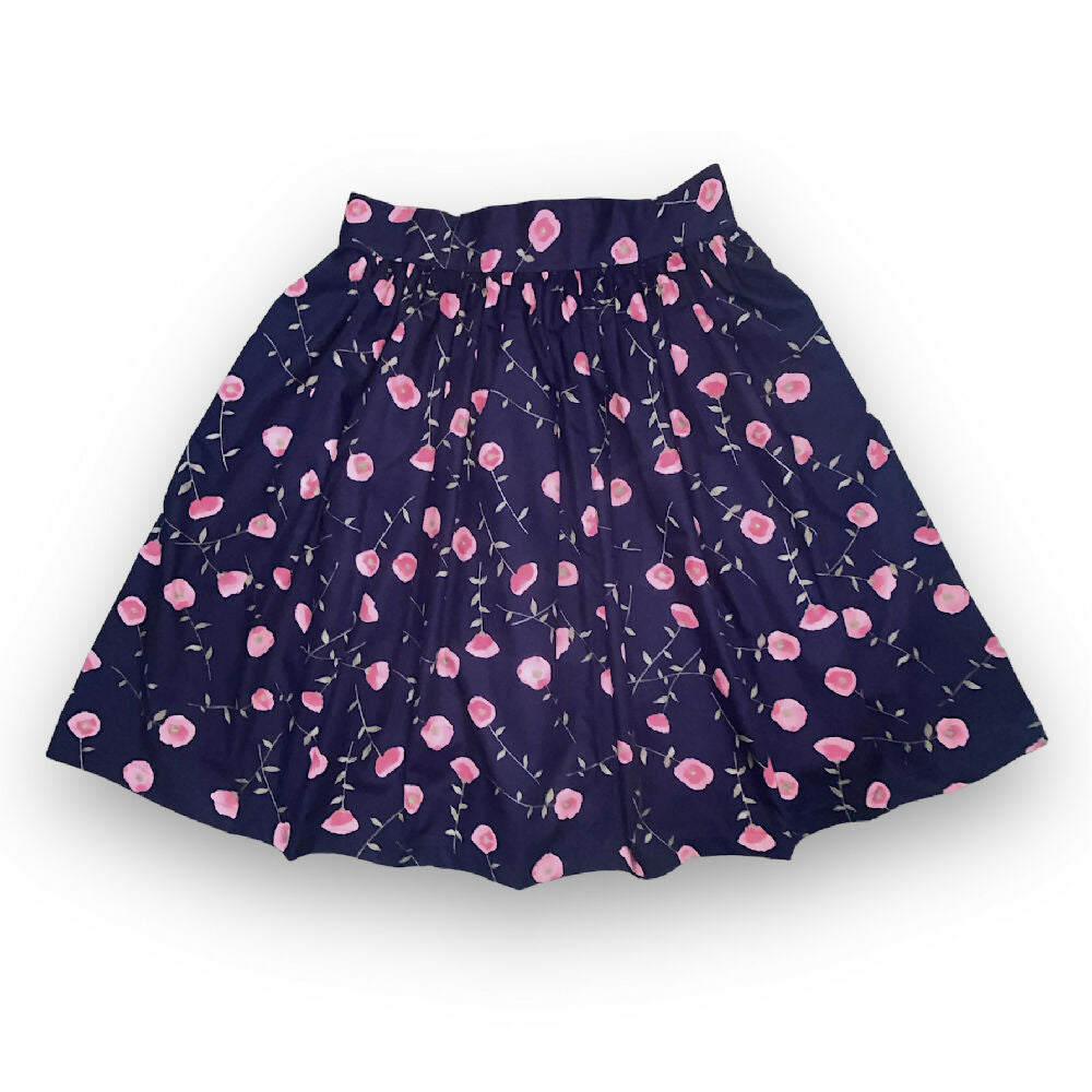 SIZE 12 Navy with Pink Flower Girls High Waisted Skirt