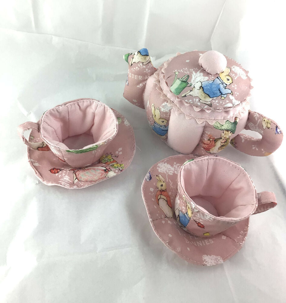 My First Teaset, fabric Teaset Peter Rabbit pink print