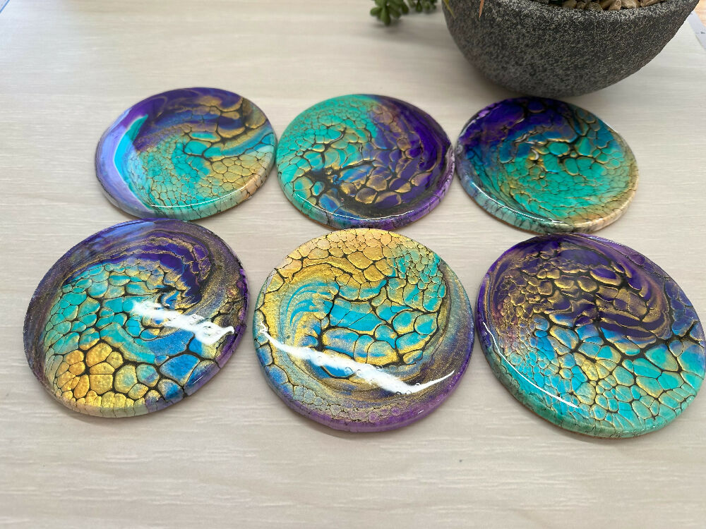 Dragon Inspired Resin-coated Coasters - Set of 6