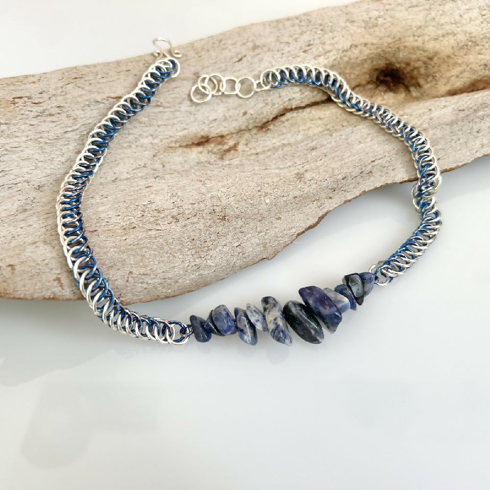 Silver plated half-persian sodalite necklace