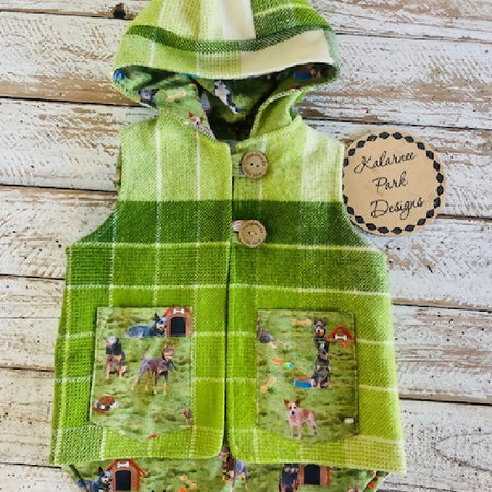 Working Dogs Vintage Wool Blanket Upcycled Vest Size 2