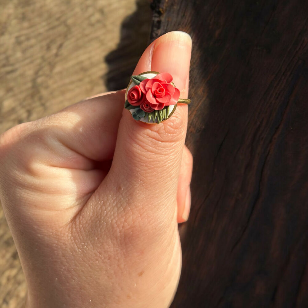 Floral Rose Hand sculpted ring - Peach orange