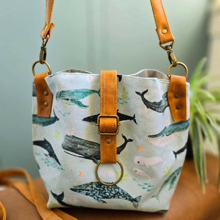 Whales crossbody bag - whimsical. Oceanic shoulder bag.