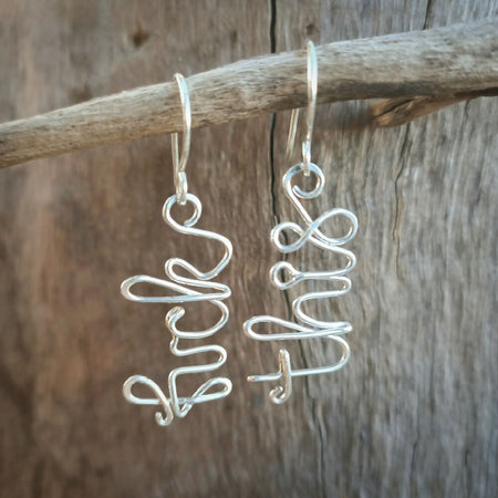 F This - Mini Curse-ive Word Dangle Earrings - sterling silver