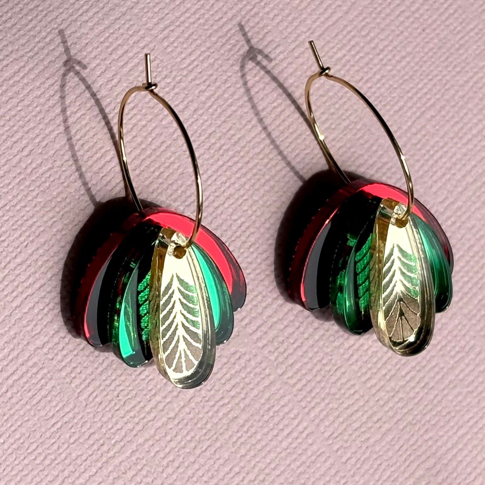Earrings Fids Flower Red green and gold