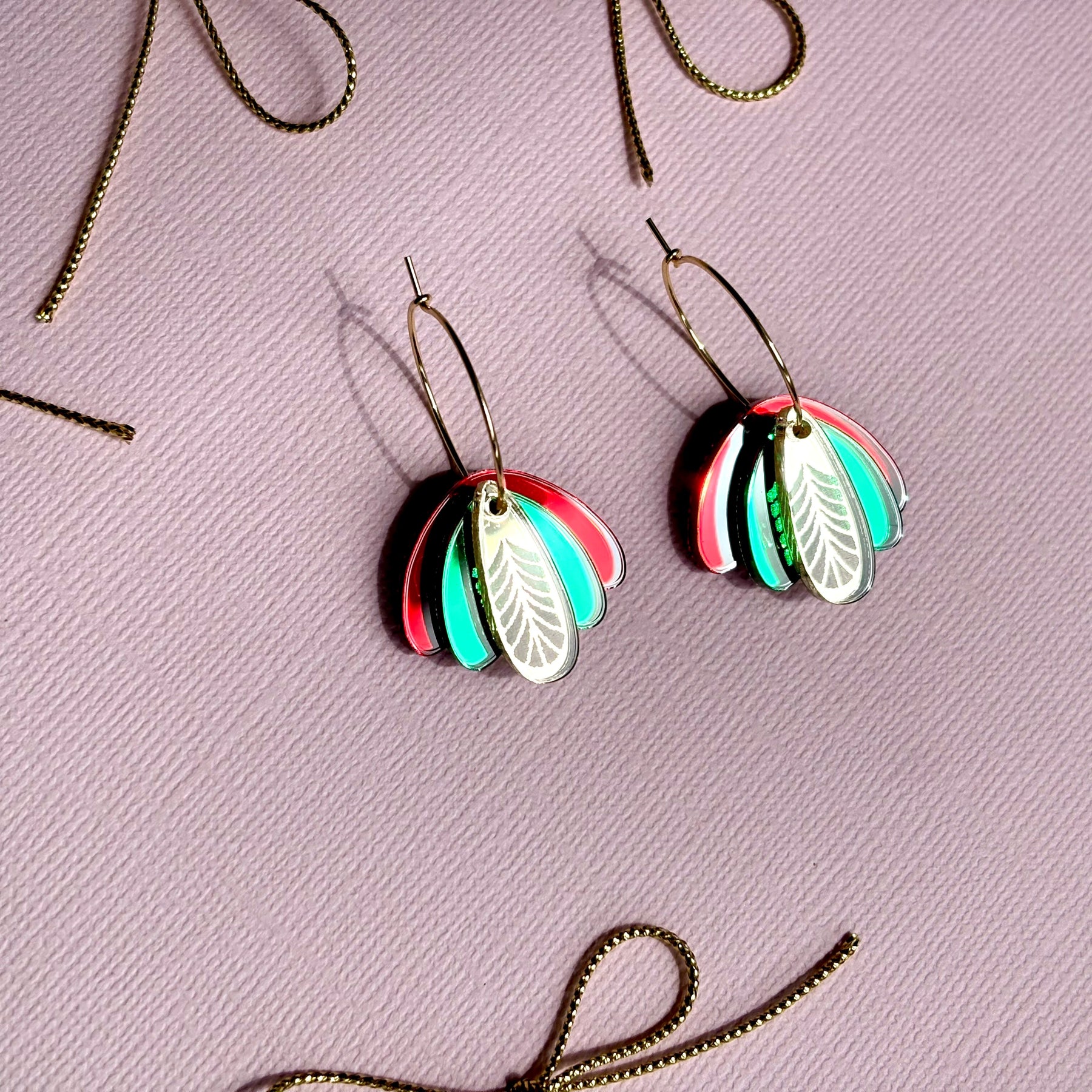 Earrings Fids Flower Red green and gold