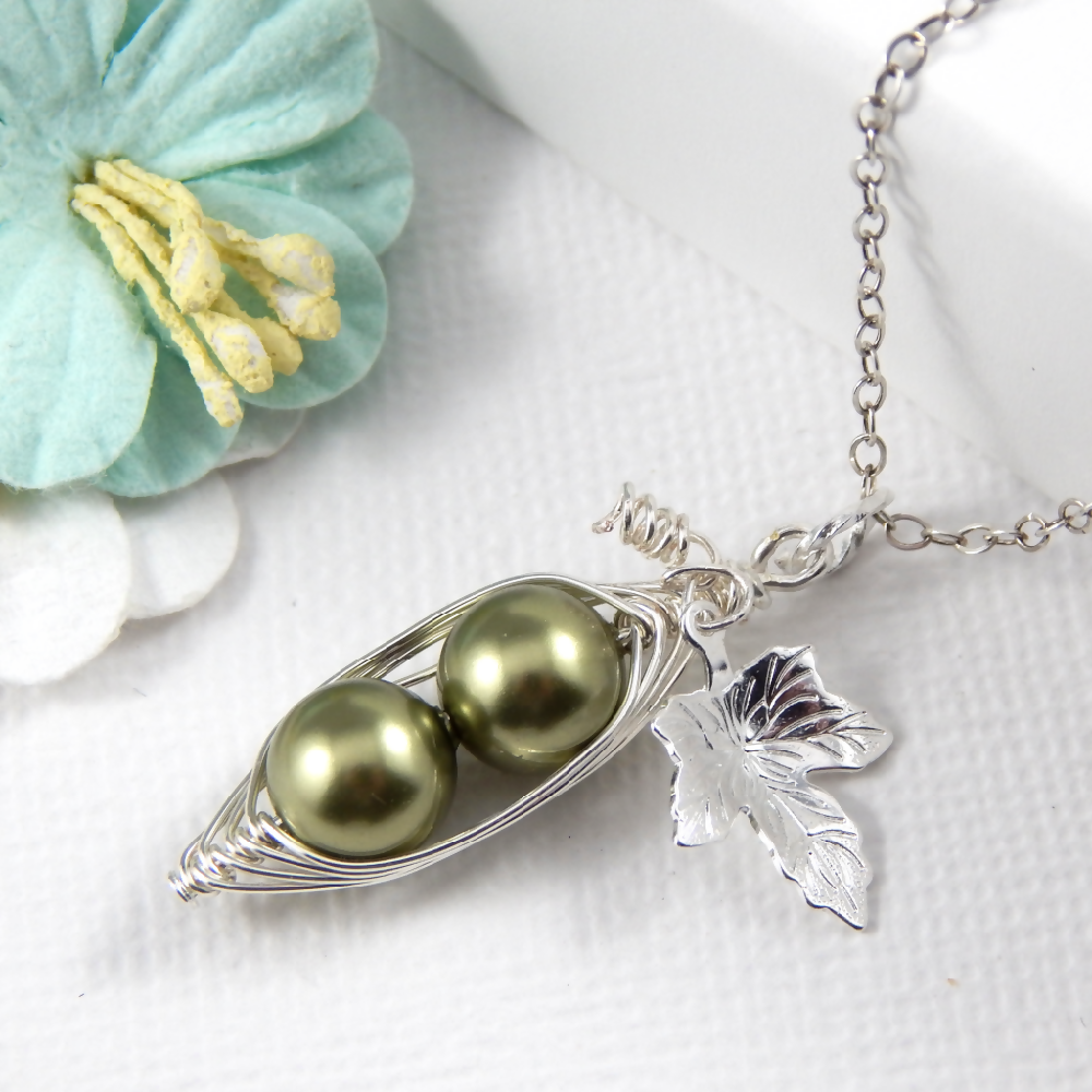 Two Green Peas in a Pod Necklace
