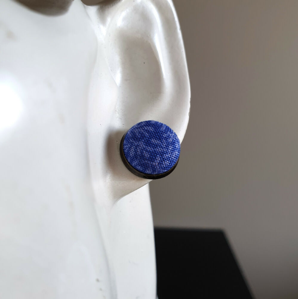 1.4cm Round Blue Purple Plants cotton fabric Cabochon stud earrings