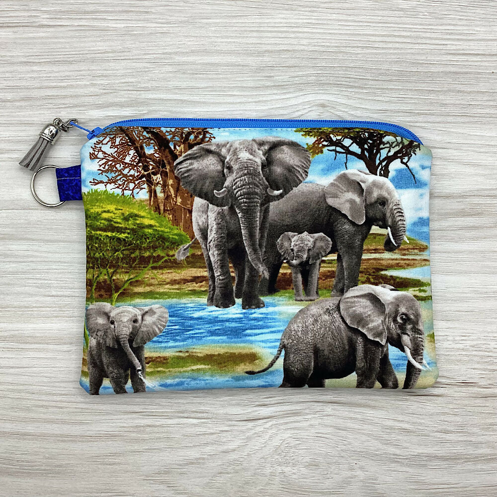 Elephants Zip Pouch (21cm x 16cm) Fully lined, lightly padded