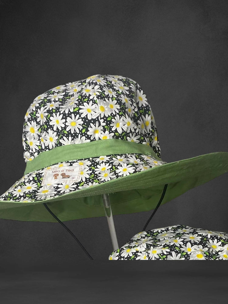 green daisy wide brimmed ladies hat