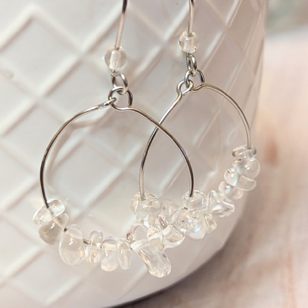 Quartz crystal earrings with handmade stainless steel hooks