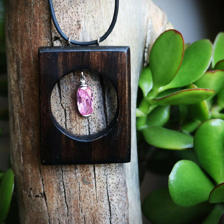 Reclaimed Wood & Upcycled Charm - Pendant - Pink