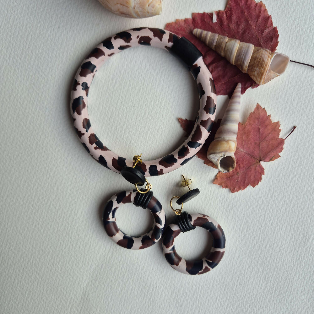 Leopard Look Hoops, Dangles and Bangle