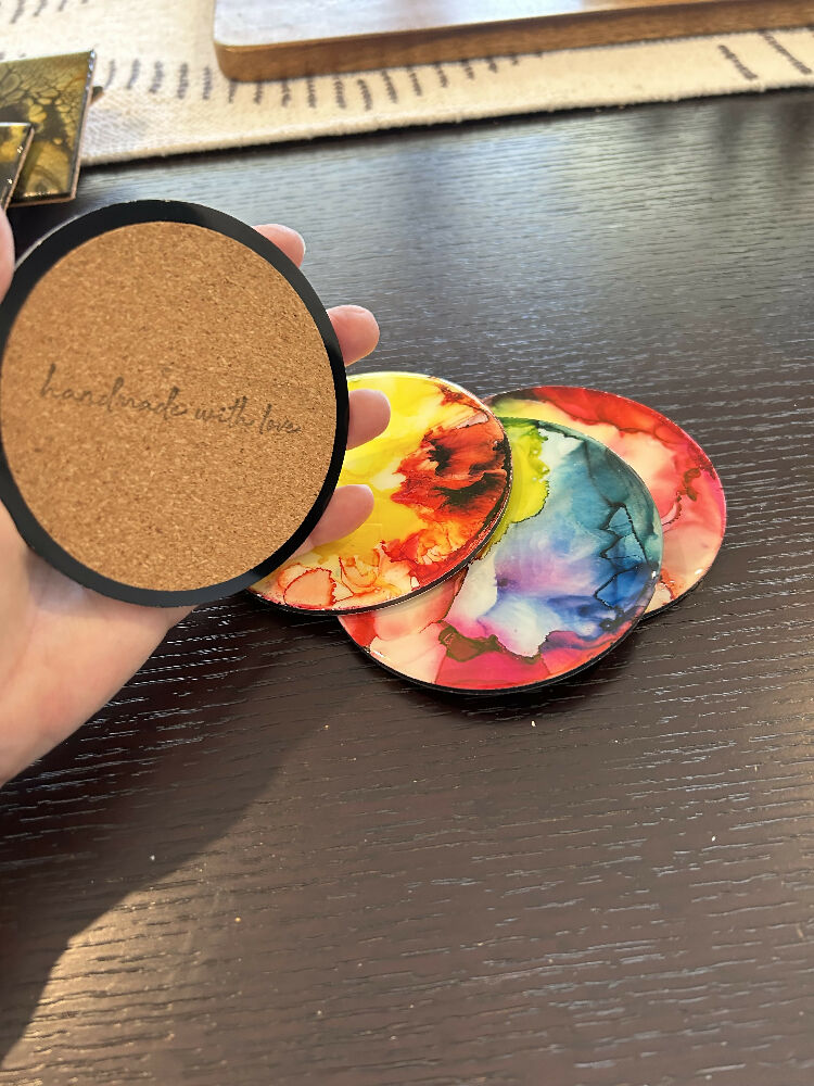 Resin / Alcohol Ink Coasters (Set of 4) Yellow