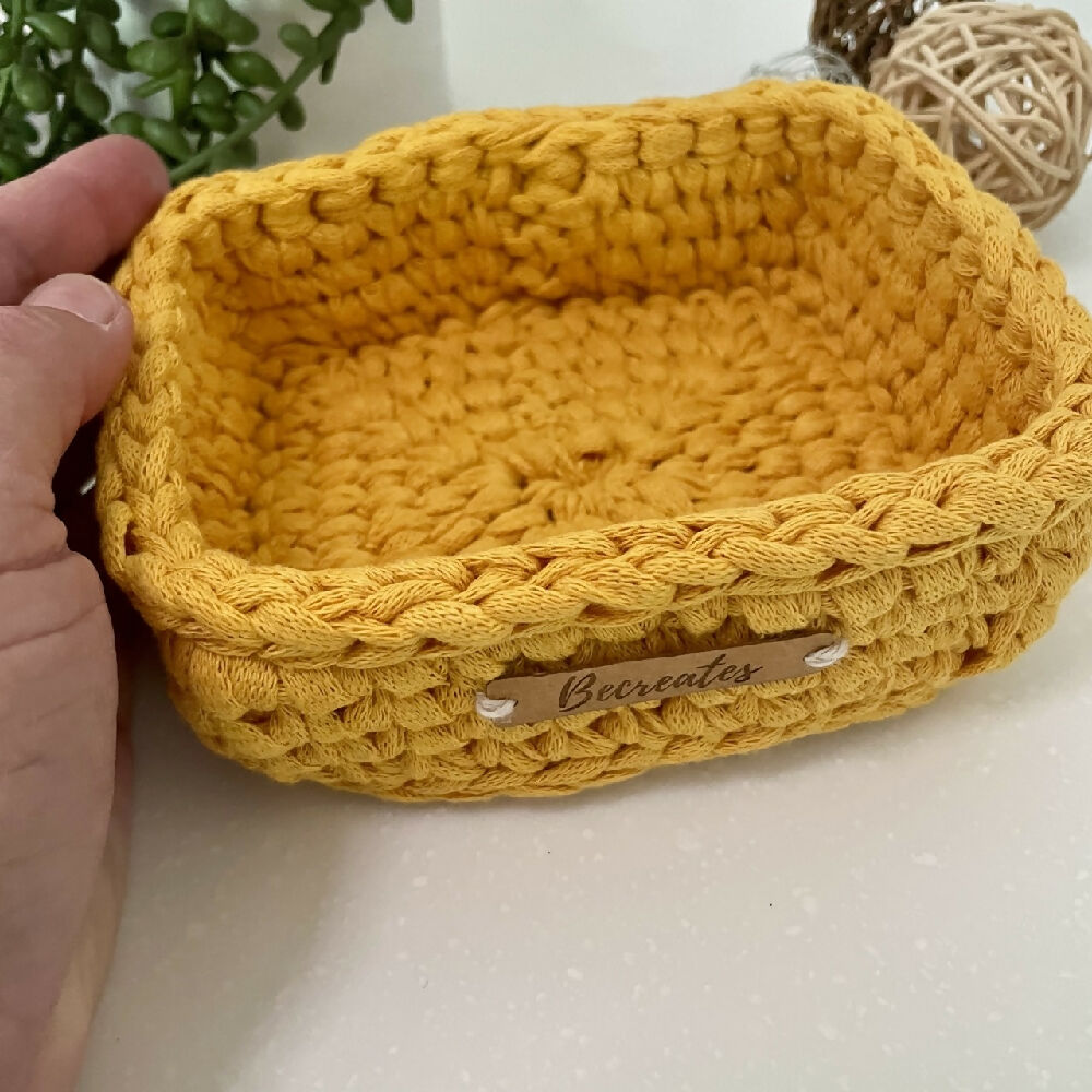 Crochet handmade basket | Home Decor | Mustard Rectangle