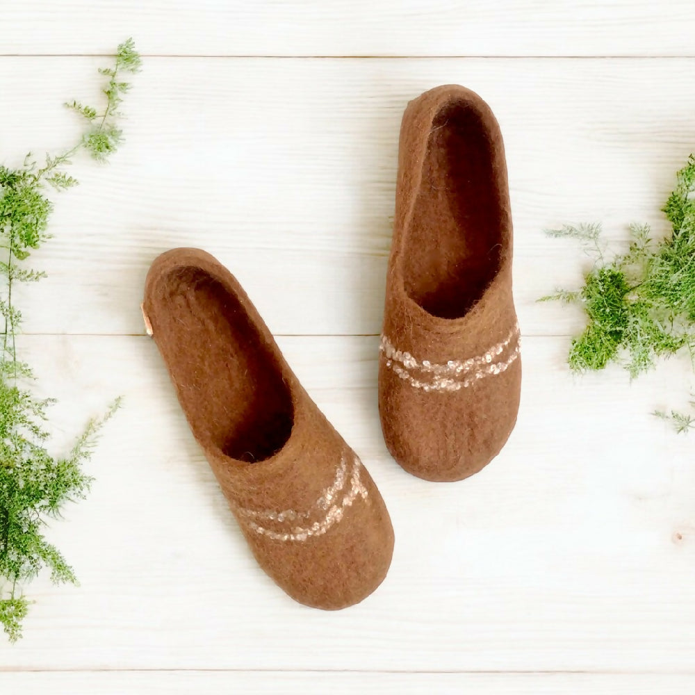 brown felt slippers for men