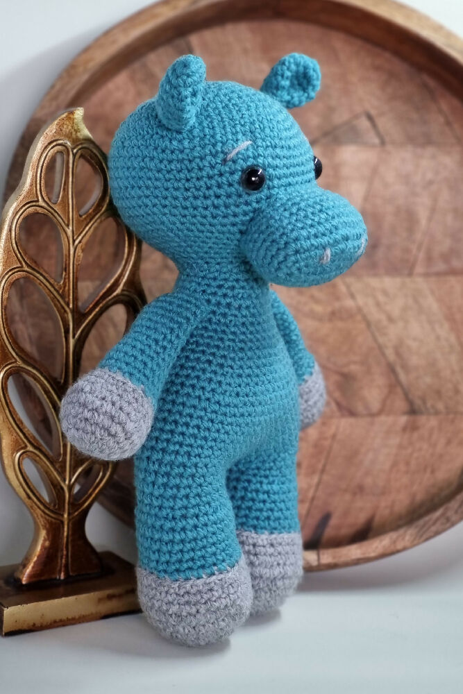 Handmade crochet hippo plush toy