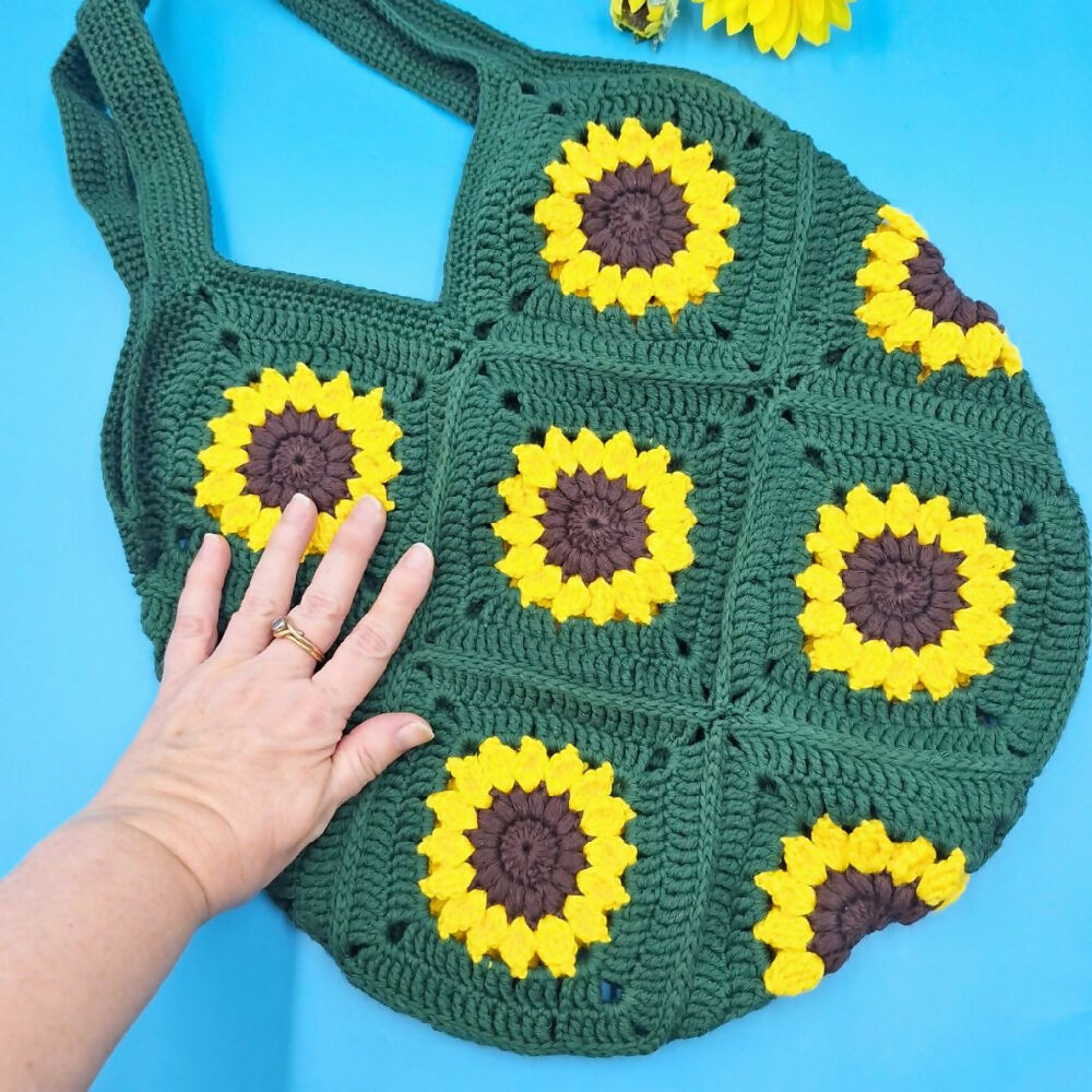 Tutti Fruitti Handmade Crocheted Sunflower Bag Green Scale