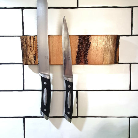 Magnetic Knife Holder, 28cm, Holds 5 knives,Made locally in W.A., Stunning Marri Timber, Beautiful Wedding Present or Anniversary Gift, Natural Edge