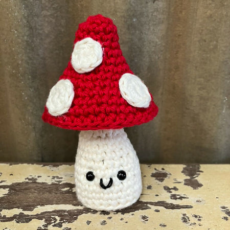 Crochet Amigurumi Mushroom Decor with Red Cap and White Spots - Finished Product, Ready to Ship!