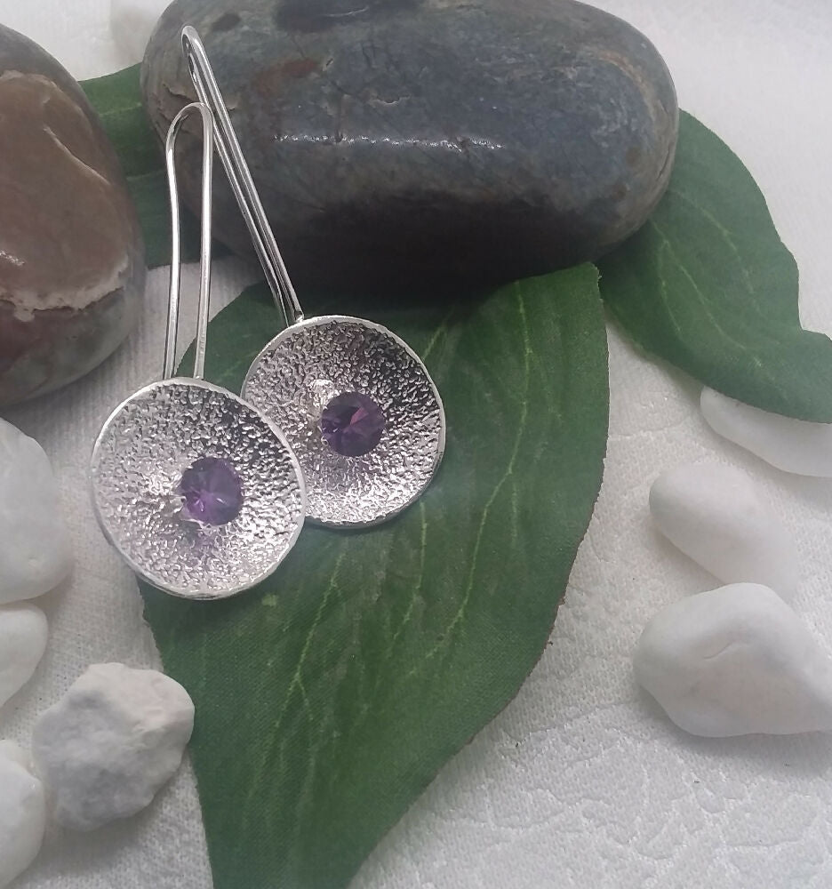 Sterling silver contemporary amethyst earrings